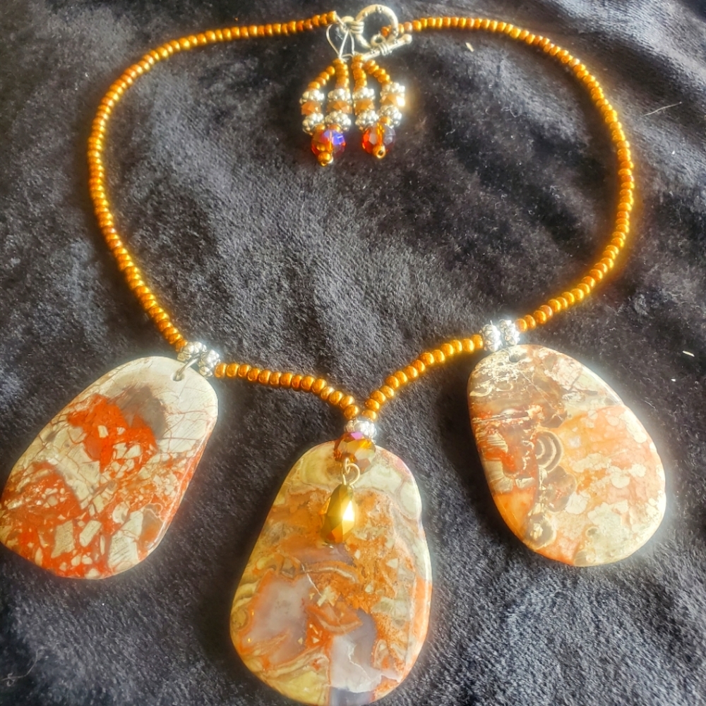 Handmade Stone Necklace and Earrings Set